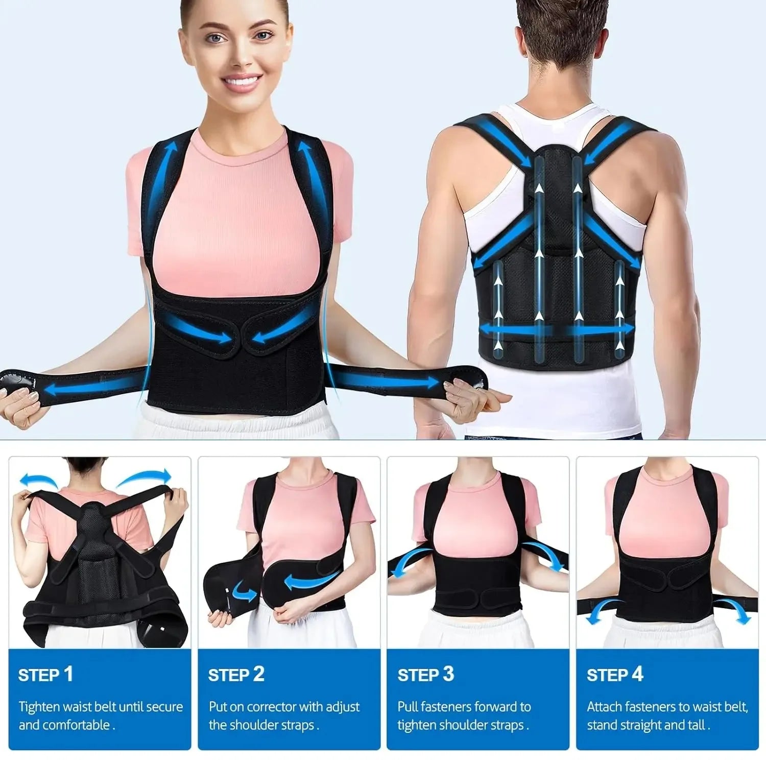 Correcteur de Posture réglable pour dos complet, pour femmes et hommes
